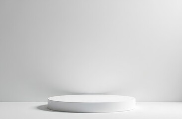 Empty abstract stage or podium with place for your product presentation on light grey blank wall background