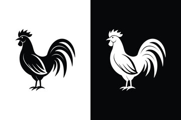 Minimalist Rooster Icon. Chicken Silhouette Vector for Farm Illustrations