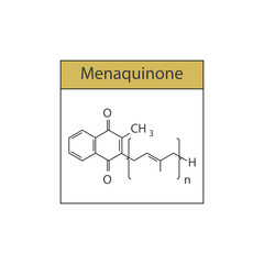 Menaquinone skeletal structure diagram.Vitamin K vitamer compound molecule scientific illustration.