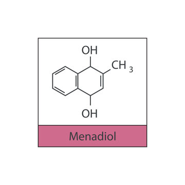 Menadiol skeletal structure diagram.Vitamin K vitamer compound molecule scientific illustration.
