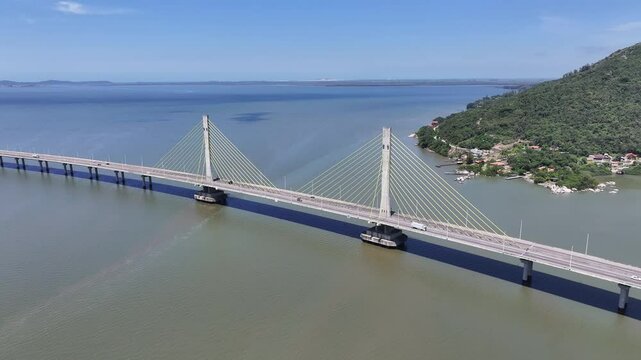 Anita Garibaldi Bridge At Laguna Santa Catarina Brazil. Stunning Landscape Of Highway Road Viewed From Above. Paradise Landscape Leisure Beautiful. Leisure. Laguna Santa Catarina.