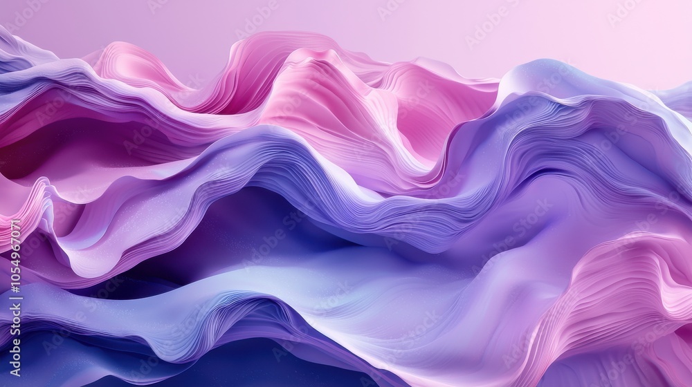 Poster abstract waves of pink and purple create a serene background evocative of flowing fabric in a soft, 