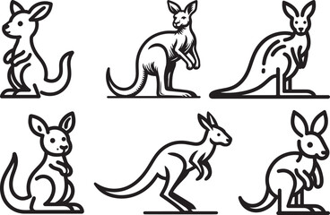 kangaroo cartoon set line art