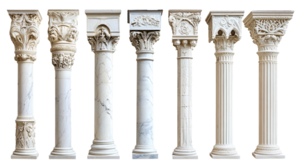 Greek columns set isolated on transparent or white background
