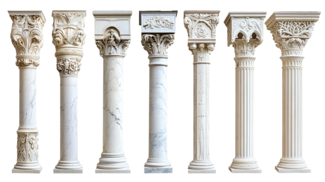 Greek columns set isolated on transparent or white background