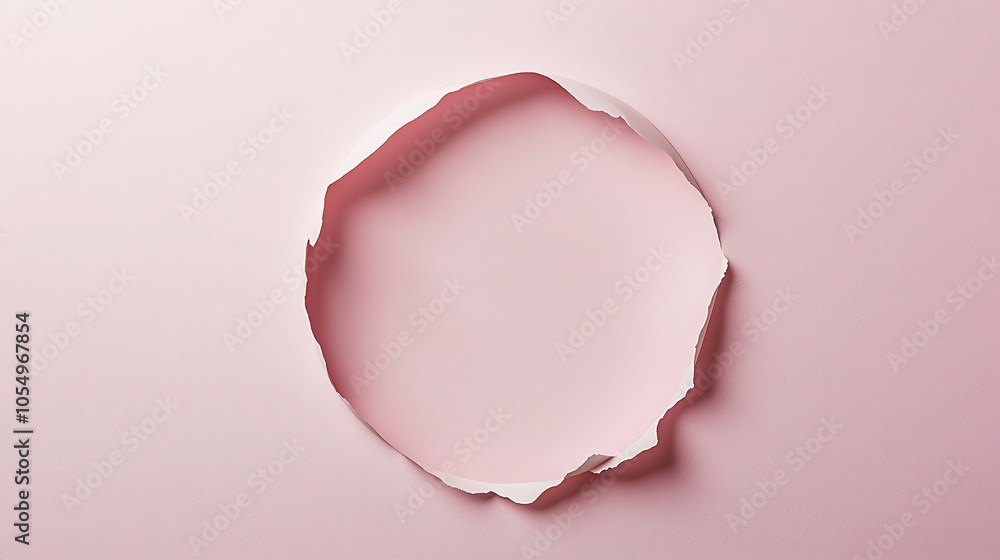 Poster a torn paper circle on a soft pink background creates a minimalist yet intriguing visual element.