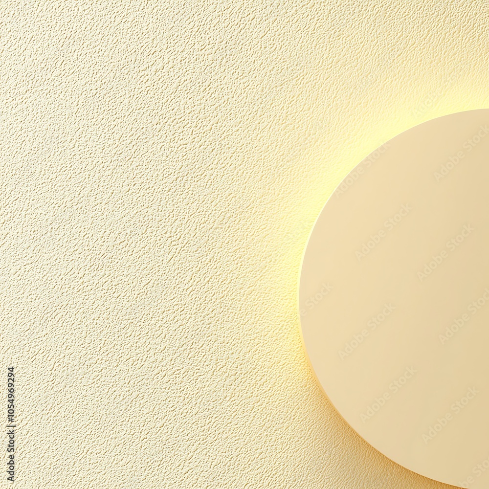 Poster a minimalist design featuring a circular object against a textured, light-colored background, illumi