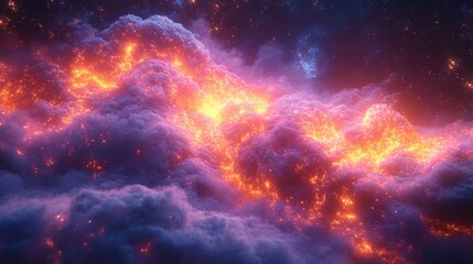 A fiery, swirling nebula in a cosmic landscape