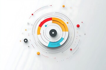  3D simple flat vector illustration design on a white and grey background design with colorful circles and a circular chart design, a minimalistic and simple design 
