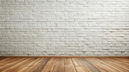 Fototapeta premium white brick wall background with wooden floor from above