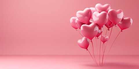 Pink Heart Balloons on a Pink Background