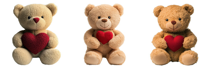 Obraz premium Set of adorable teddy bear holding a heart-shaped pillow isolated on a transparent background