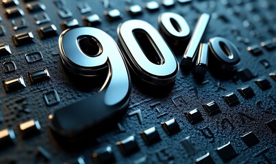  90 percent 3d metal text isolated on white, 3d render illustration design 