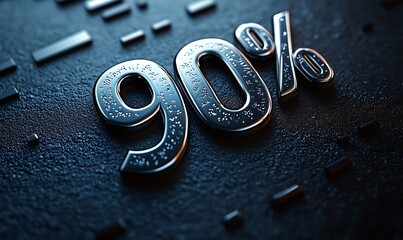  90 percent 3d metal text isolated on white, 3d render illustration design 