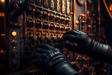 Steampunk inspired Telephone Switchboard with Ornate Brass and Copper Mechanisms