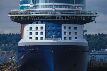 Modern Celebrity family cruiseships cruise ship ocean liners in port of Seattle, Washington State...