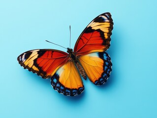 Naklejka premium A butterfly with orange and blue wings is sitting on a blue background