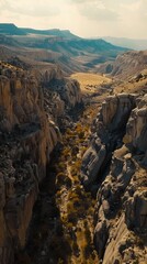 Obraz premium Valley of Stone: Aerial View of Towering Cliffs and Rugged Beauty 