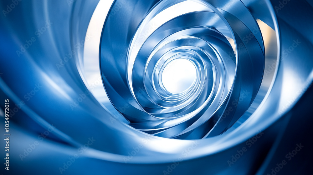 Poster abstract spiral patterns in shades of blue create a mesmerizing tunnel effect in a digital space