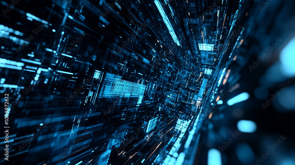 Poster dynamic blue abstract technology background illustrating data streams in a futuristic setting