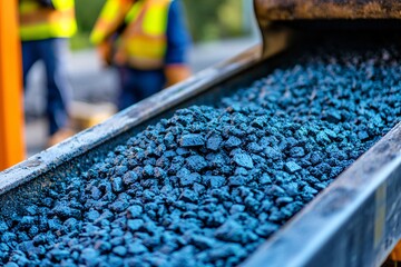 Fototapeta premium Close Up of Asphalt Gravel on Conveyor Belt.