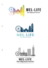 Fototapeta premium Melbourne panorama, vector badge, skyline logo and icon. Australia city horizon logotype with landmarks and building silhouettes. flag logo. Australia logo with Australian flag