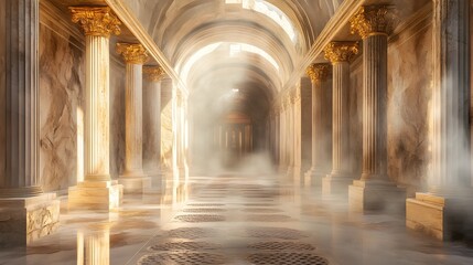 Fototapeta premium Majestic Ancient Roman Hypocaust Heating System in Ornate Marble Villa Interior