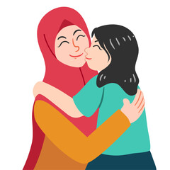 The girl kissing her mother