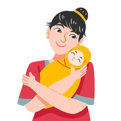 The mothet hugs her baby