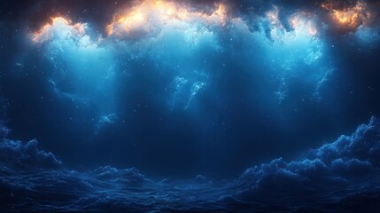 Night Sky with Starry Clouds and a Glowing Ocean
