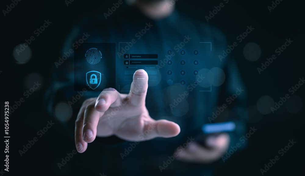 Poster cyber security concept, Login, User, identification information security and encryption, secure access to user's personal information, secure Internet access, cybersecurity.