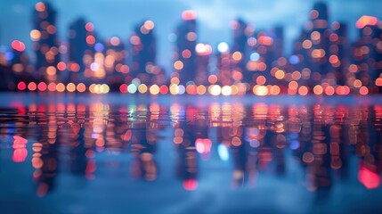 Obraz premium City lights reflected in water. AI.