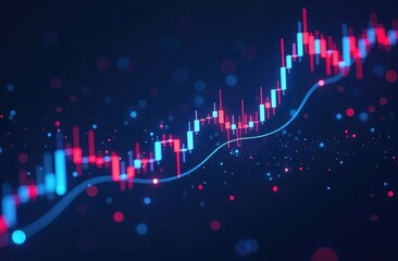 A dynamic stock market chart with glowing blue and red elements on a dark background, concept of financial analysis