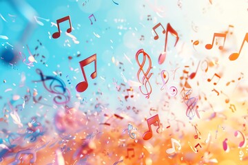 Colorful musical notes floating in the air, creating a vibrant and joyful atmosphere, perfect for music-themed projects.