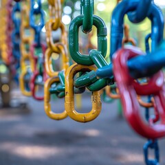 Colorful playground chains in vibrant shades, inviting children to play and explore in an outdoor recreation area.