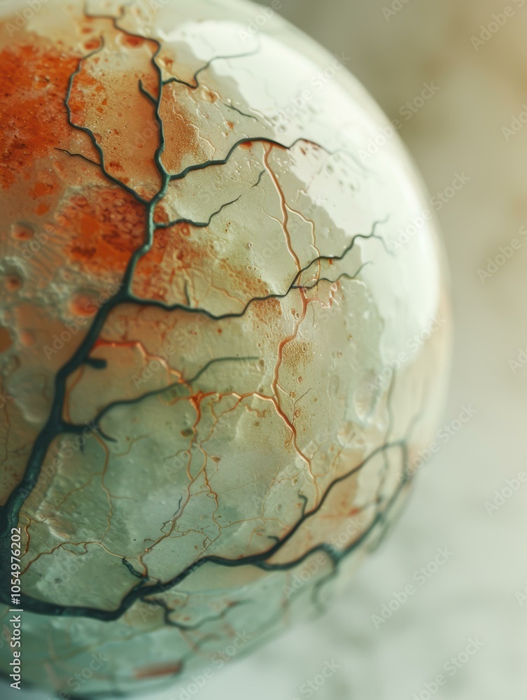Poster a close-up of a textured sphere with intricate veins. ai.