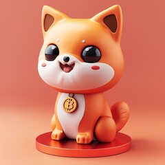 Cute cartoon fox character with a cheerful expression, featuring a Bitcoin necklace on a vibrant background.