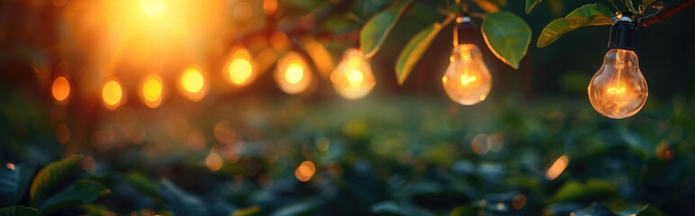 Obraz premium A tree with light bulbs hanging as fruits, representing the growth of ideas 