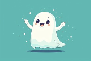 Cute cartoon ghost with cheerful expression, perfect for Halloween illustrations or playful designs.