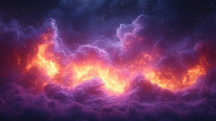 Naklejka premium Fiery Cosmic Clouds in a Starry Night Sky