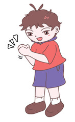 A boy is clapping his hands and applauding, illustration vector, eps, cartoon