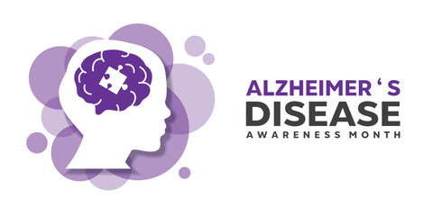 National Alzheimers Disease Awareness Month. Human and brain. Great for cards, banners, posters, social media and more. White background.