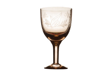 Brown glass goblet on white background. Transparent glass close-up.