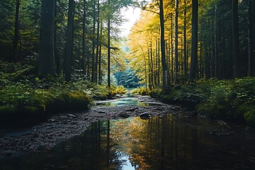 Obraz premium Forest Stream Reflection