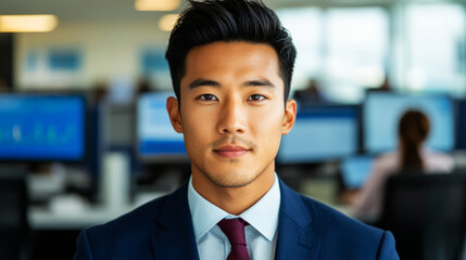 Modern Call Center Professional in Busy Environment