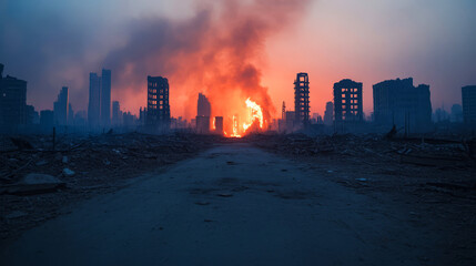 Obraz premium Charred Ruins Captured in Long Exposure Photograph