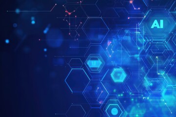 Obraz premium Digital Blue Background with AI Symbols.
