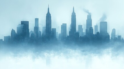 Fototapeta premium Skyline of Tall Buildings Emerging From Fog
