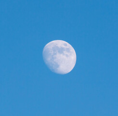 A large moon is in the sky above a blue sky