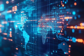 Fototapeta premium Digital World Map with Data Flow